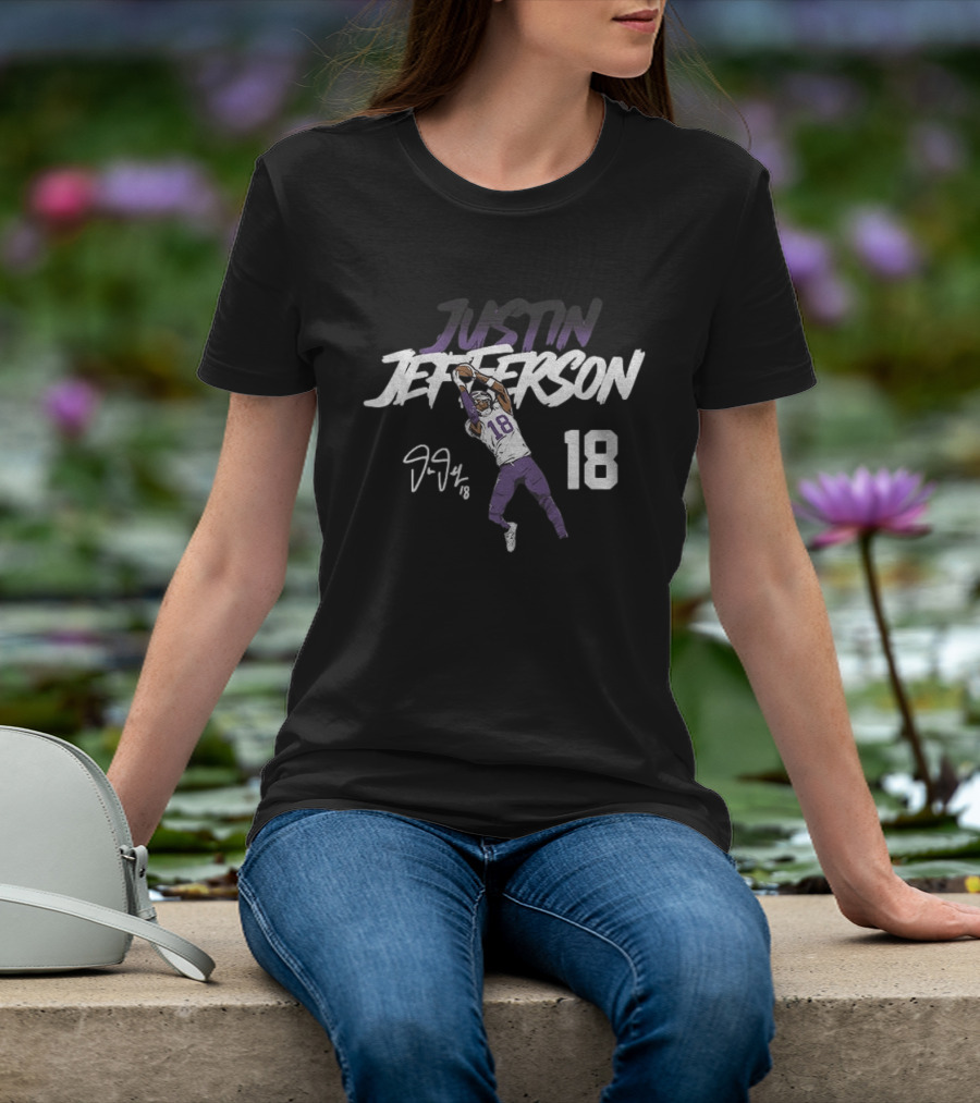Justin Jefferson 18 Minnesota Vikings Football Star Catch NFL Player Signature T-Shirt