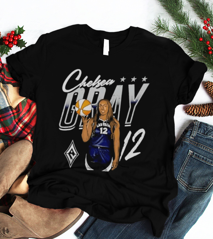 Las Vegas Aces Chelsea Gray Holding Basketball 12 Distressed T-Shirt
