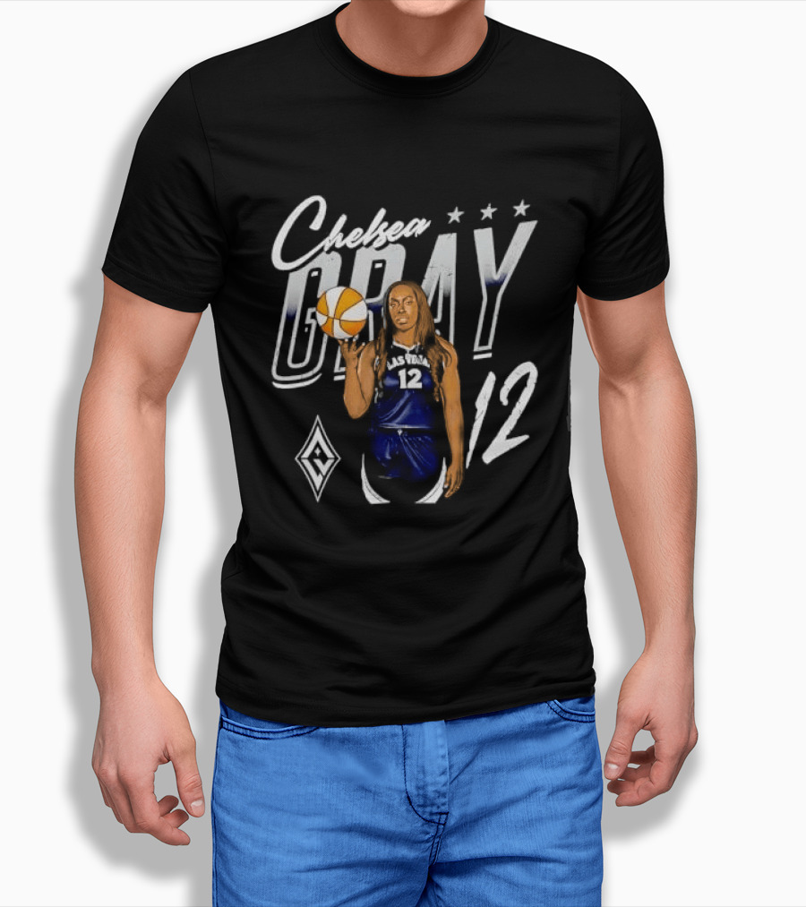 Las Vegas Aces Chelsea Gray Holding Basketball 12 Distressed T-Shirt