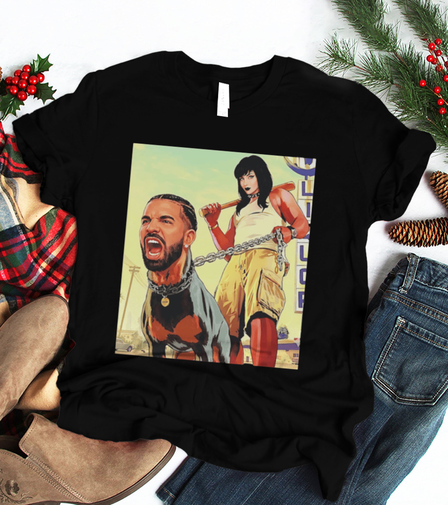 Drake Dog Head Chained To Goth Girl Art Cartoon T-Shirt
