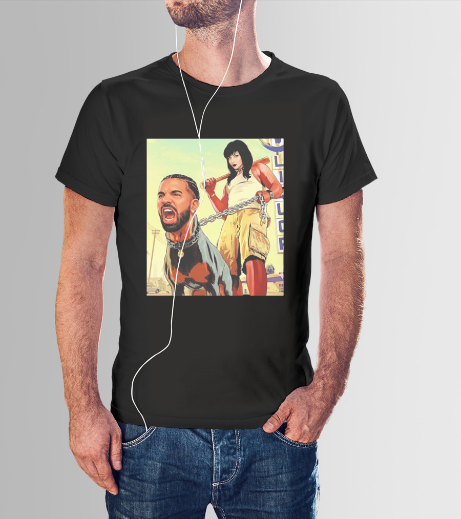 Drake Dog Head Chained To Goth Girl Art Cartoon T-Shirt
