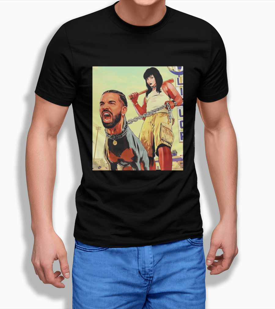 Drake Dog Head Chained To Goth Girl Art Cartoon T-Shirt