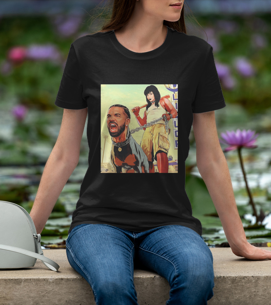 Drake Dog Head Chained To Goth Girl Art Cartoon T-Shirt