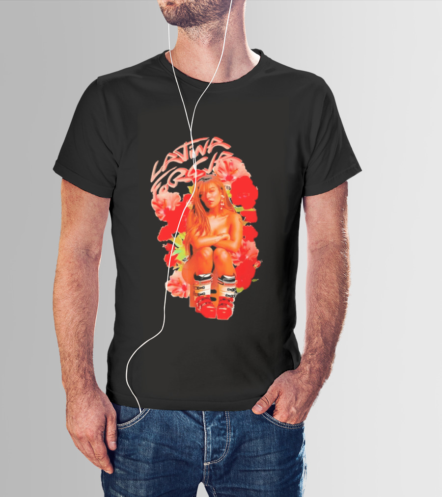 Latina Forever Woman Surrounded By Red Hibiscus With Ski Boots T-Shirt