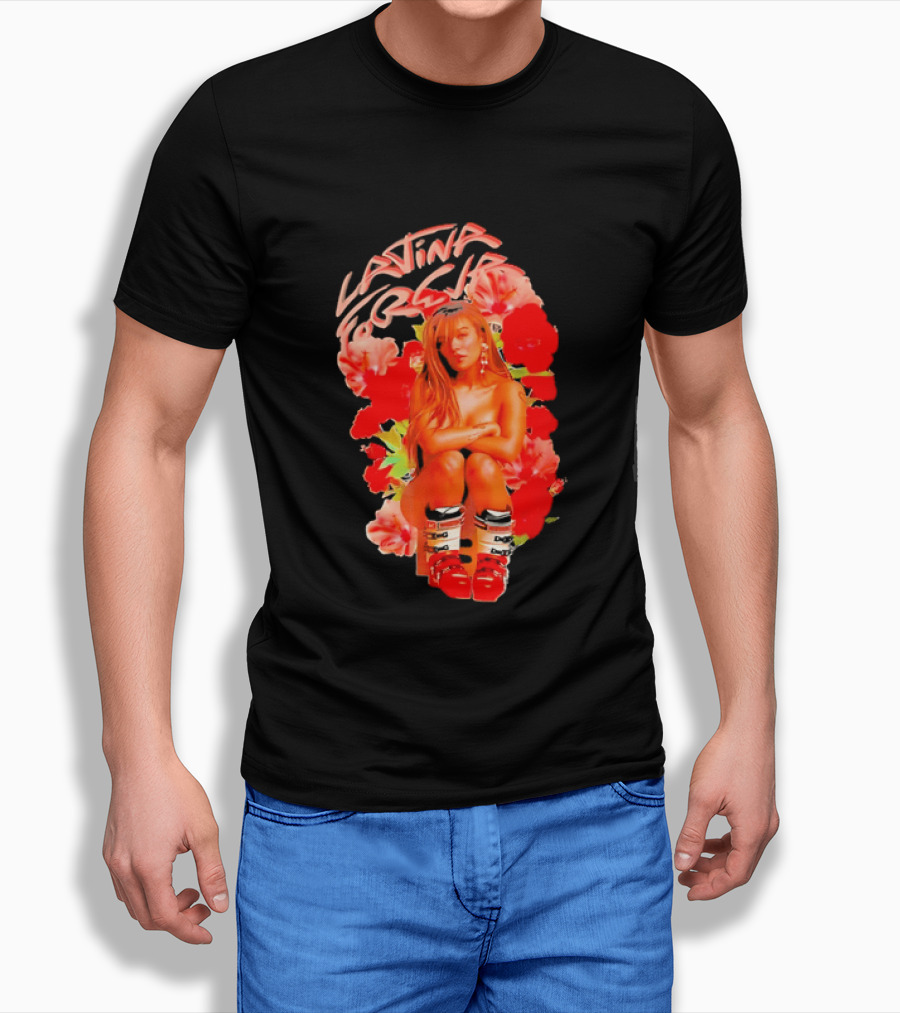 Latina Forever Woman Surrounded By Red Hibiscus With Ski Boots T-Shirt