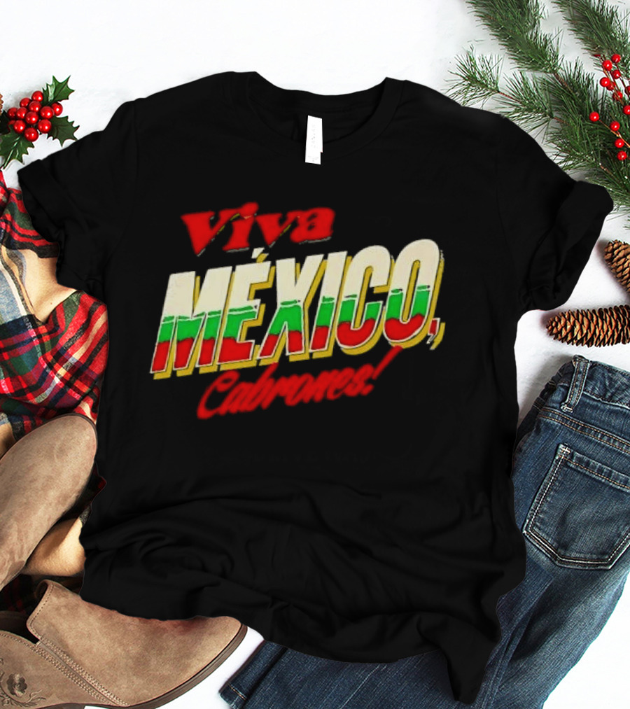 Viva México Cabrones Tricolor 3D Block Lettering T-Shirt