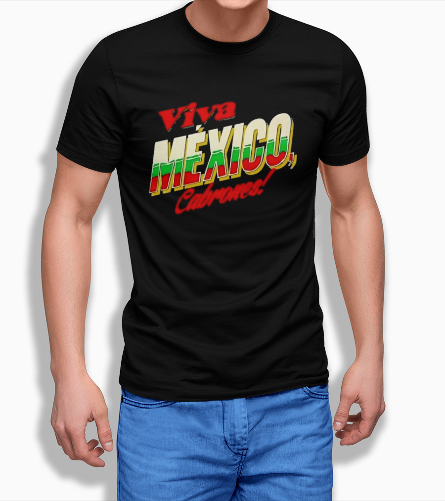 Viva México Cabrones Tricolor 3D Block Lettering T-Shirt