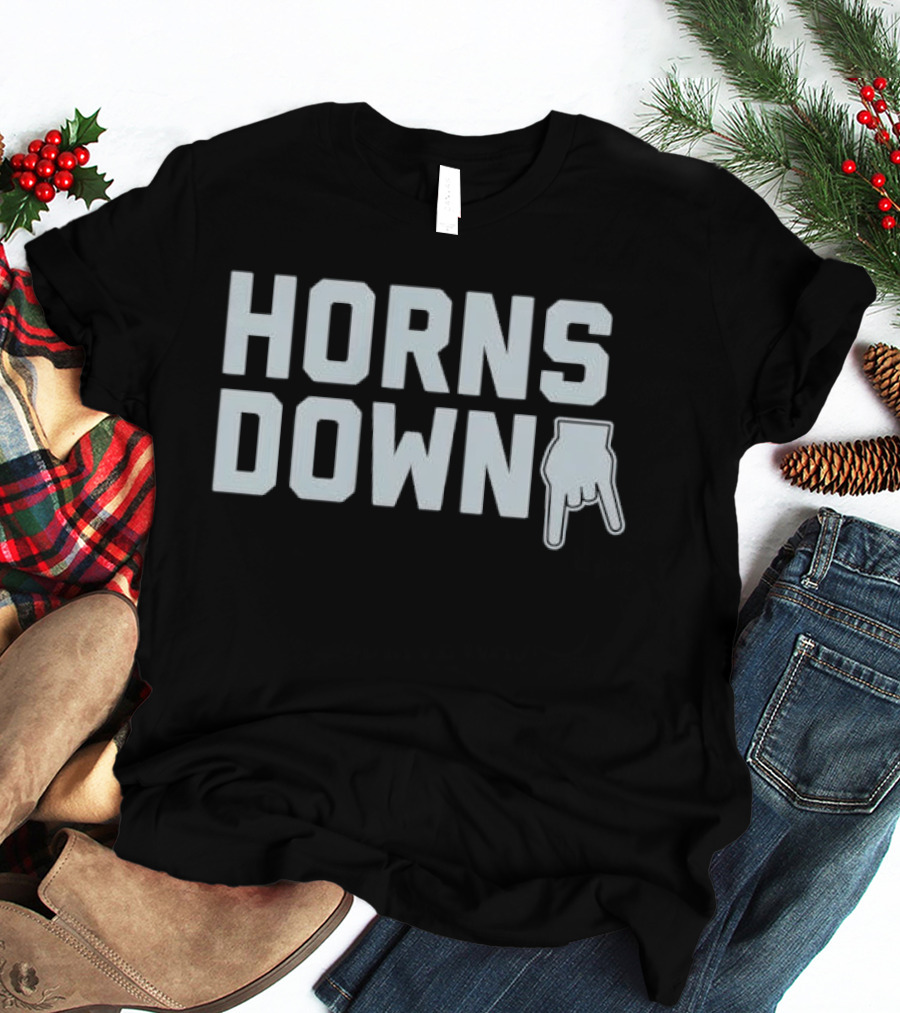 Horns Down Hand Gesture Block Lettering Pointing Finger Sign T-Shirt