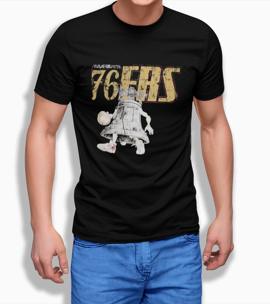 Philadelphia 76ers Distressed Liberty Bell Dribbling Basketball T-Shirt
