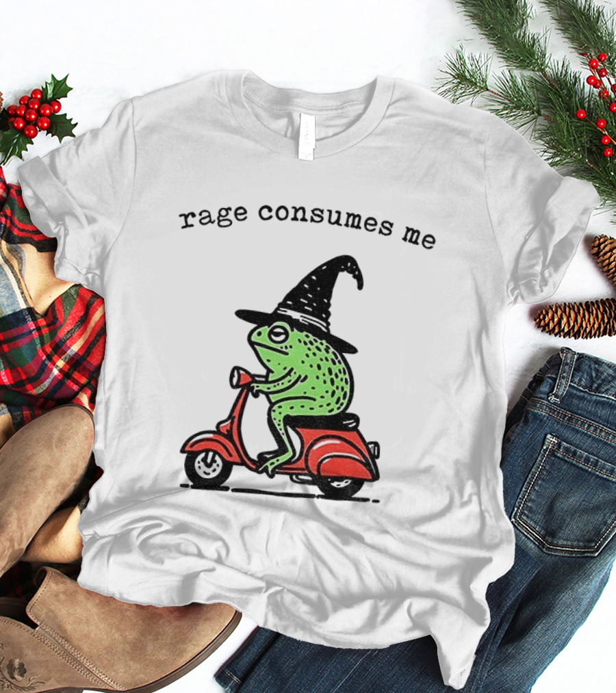 Rage Consumes Me Angry Wizard Frog Riding Scooter T-Shirt