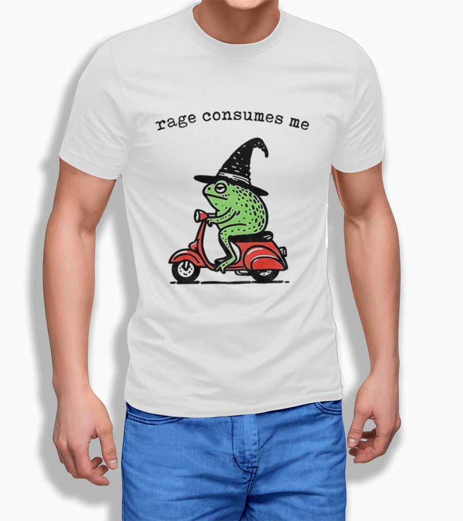 Rage Consumes Me Angry Wizard Frog Riding Scooter T-Shirt