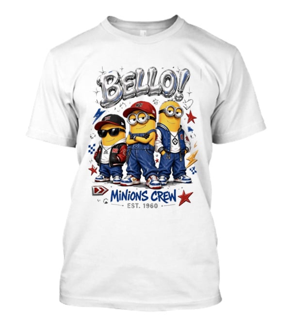 Bello Minions Crew Est 1960 Hip Hop Style Graphic With Stars And Lightning Bolts T-Shirt