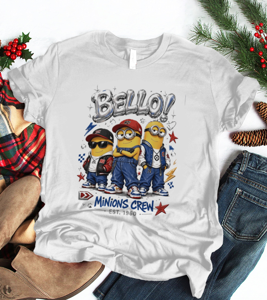Bello Minions Crew Est 1960 Hip Hop Style Graphic With Stars And Lightning Bolts T-Shirt