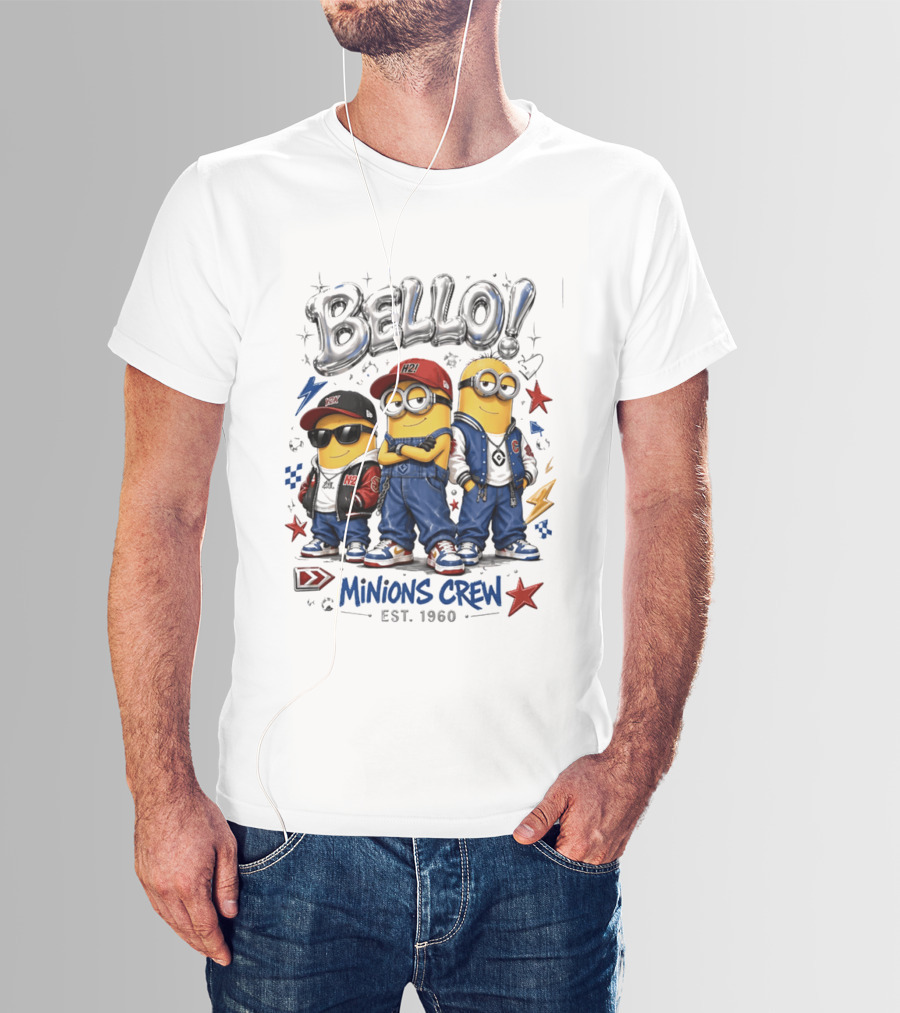 Bello Minions Crew Est 1960 Hip Hop Style Graphic With Stars And Lightning Bolts T-Shirt