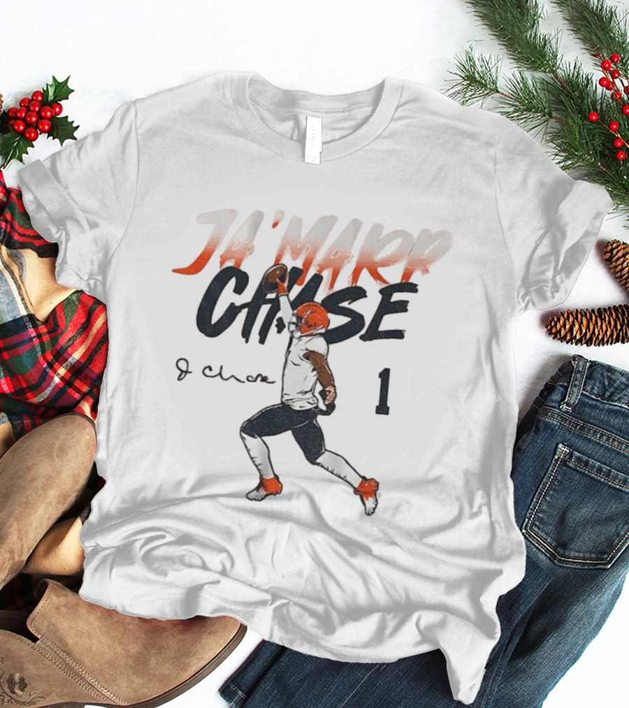 Ja'marr Chase Bengals Player Number One Signature NFLPA T-Shirt