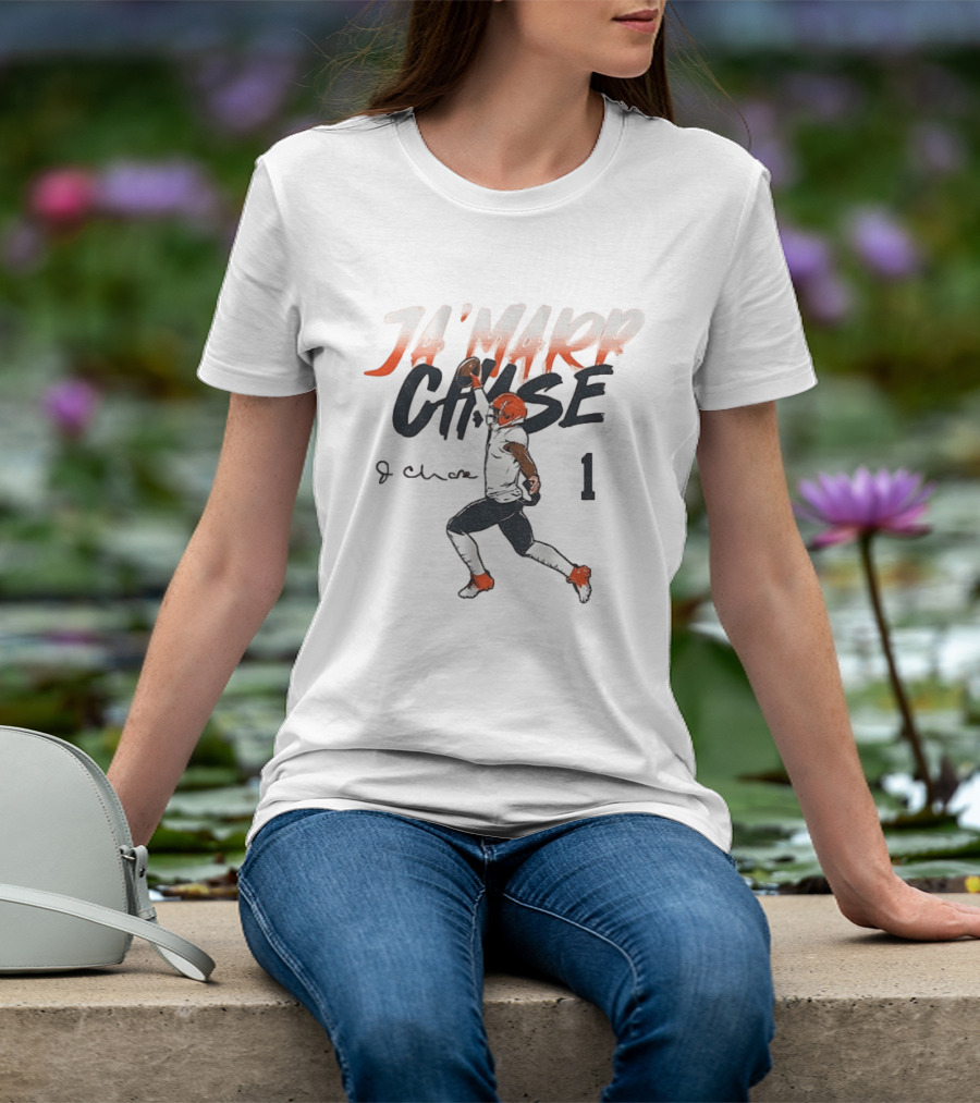 Ja'marr Chase Bengals Player Number One Signature NFLPA T-Shirt