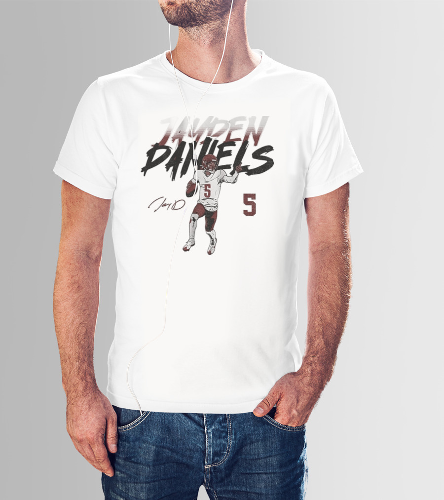 Jayden Daniels Number 5 Washington Football Player Pose T-Shirt