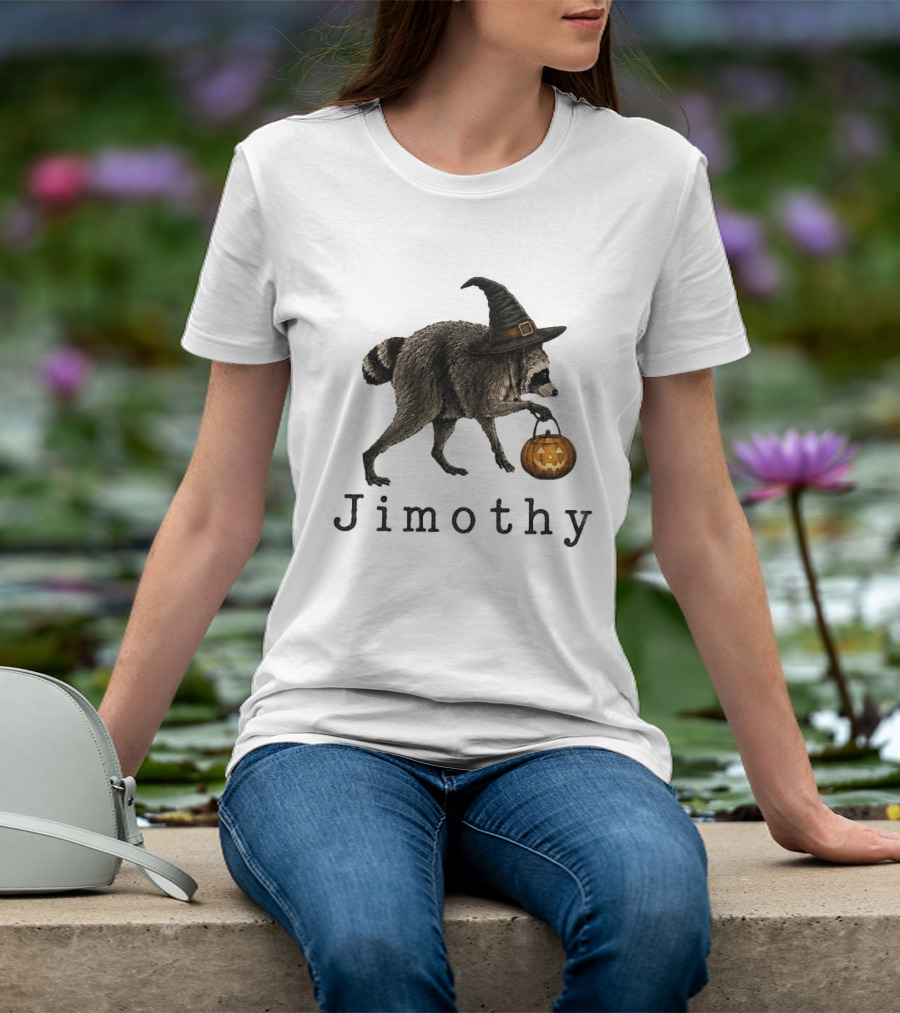 Jimothy Raccoon Witch Hat Pumpkin Candy Bucket T-Shirt