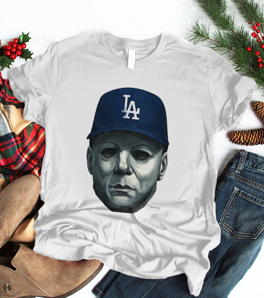 Michael Myers LA Dodgers Cap Halloween Horror T-Shirt