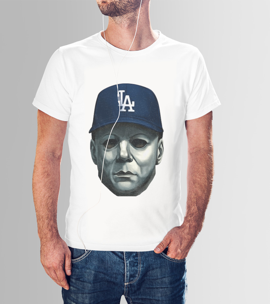 Michael Myers LA Dodgers Cap Halloween Horror T-Shirt