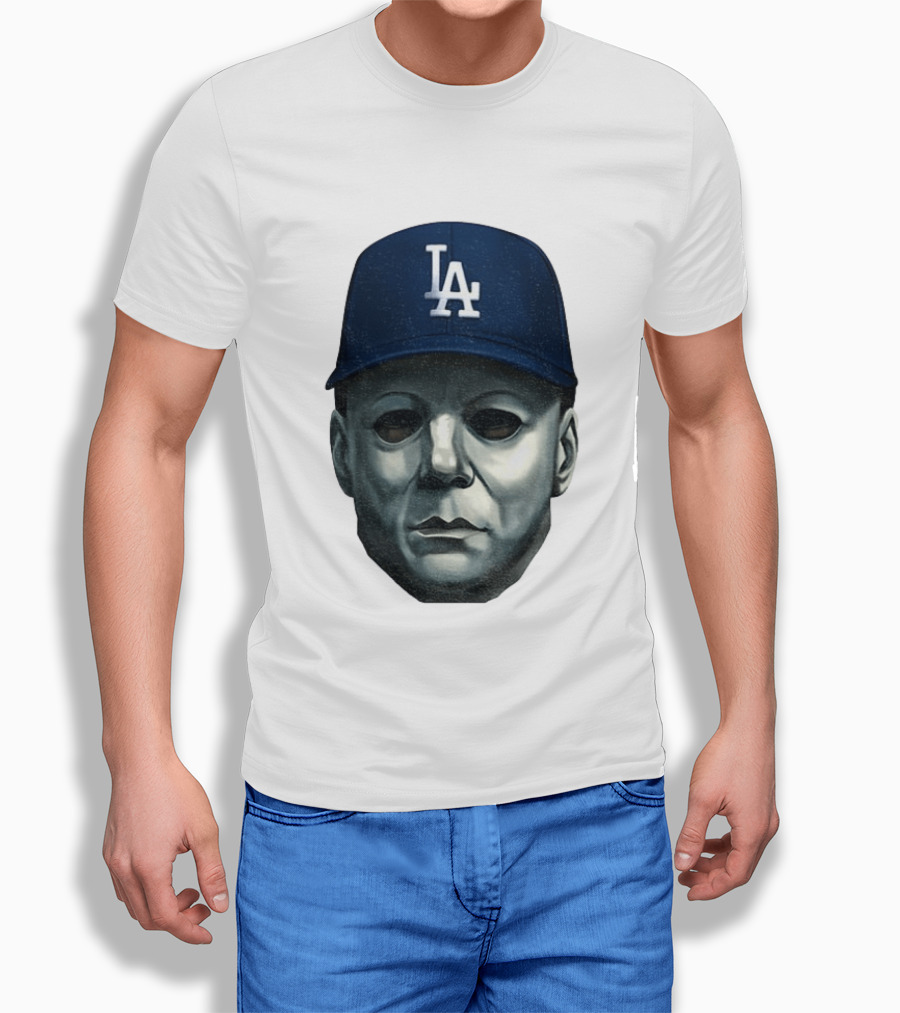 Michael Myers LA Dodgers Cap Halloween Horror T-Shirt