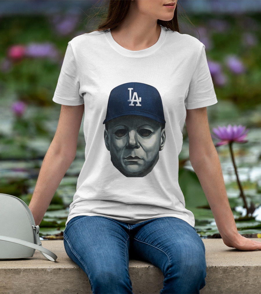 Michael Myers LA Dodgers Cap Halloween Horror T-Shirt