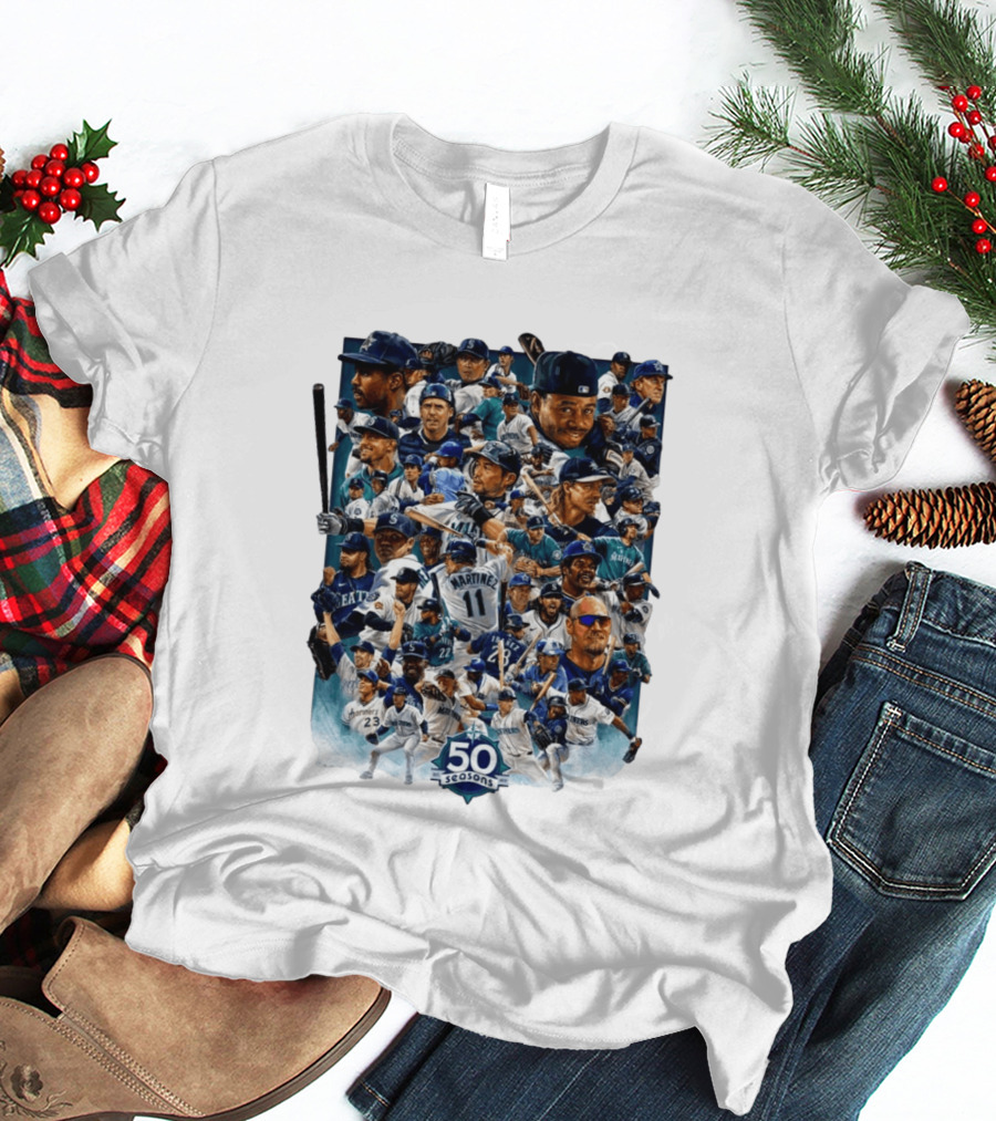 Seattle Mariners 50 Seasons Collage MLB Players Legends And Moments T-Shirt