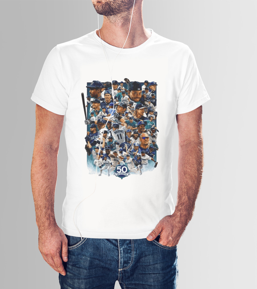 Seattle Mariners 50 Seasons Collage MLB Players Legends And Moments T-Shirt