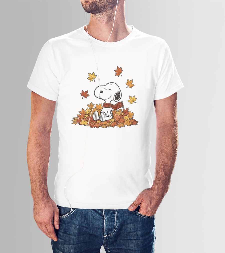 Snoopy Peanuts Autumn Leaves Fall Sitting Relaxing Scarf T-Shirt