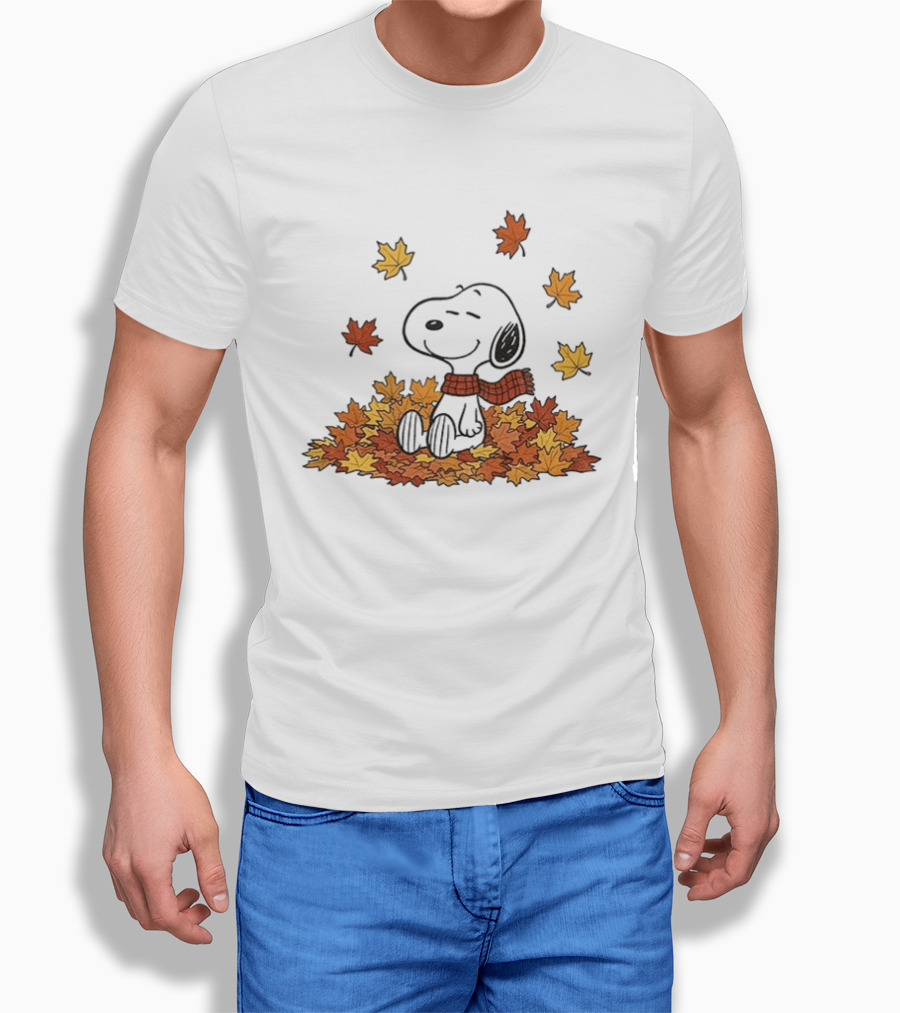 Snoopy Peanuts Autumn Leaves Fall Sitting Relaxing Scarf T-Shirt