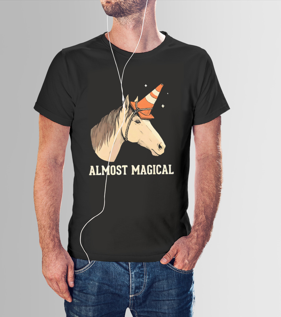 Almost Magical Horse With Traffic Cone Hat T-Shirt