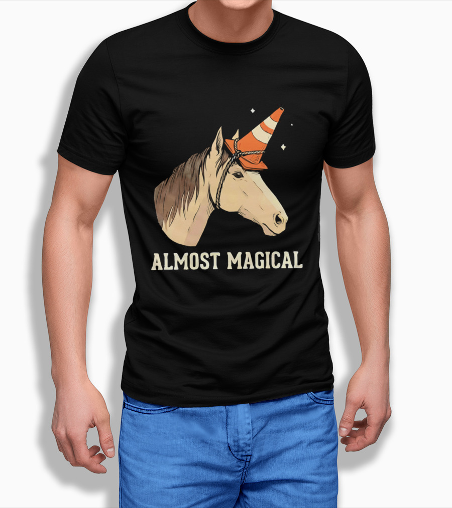Almost Magical Horse With Traffic Cone Hat T-Shirt