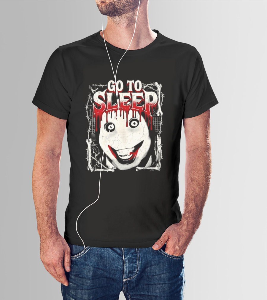 Go To Sleep Creepy Pale Face Bloody Smile Barbed Wire Bones T-Shirt