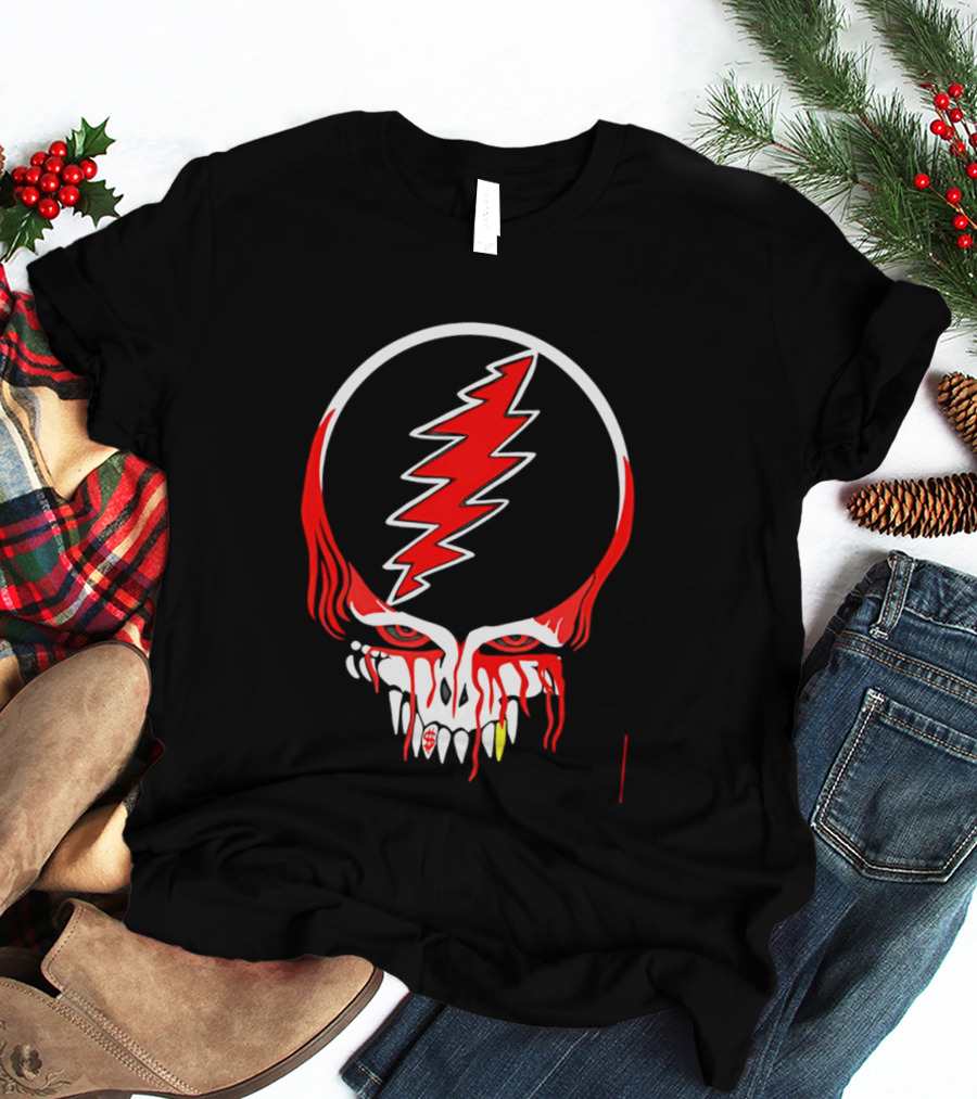 Grateful Dead Steal Your Face Skull Lightning Punk Rock Red White T-Shirt