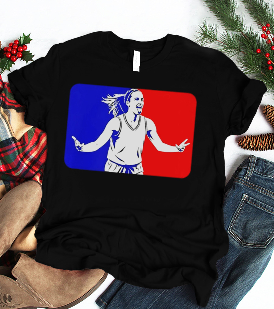 Caitlin Clark Basketball Player Silhouette In Iconic Red And Blue T-Shirt