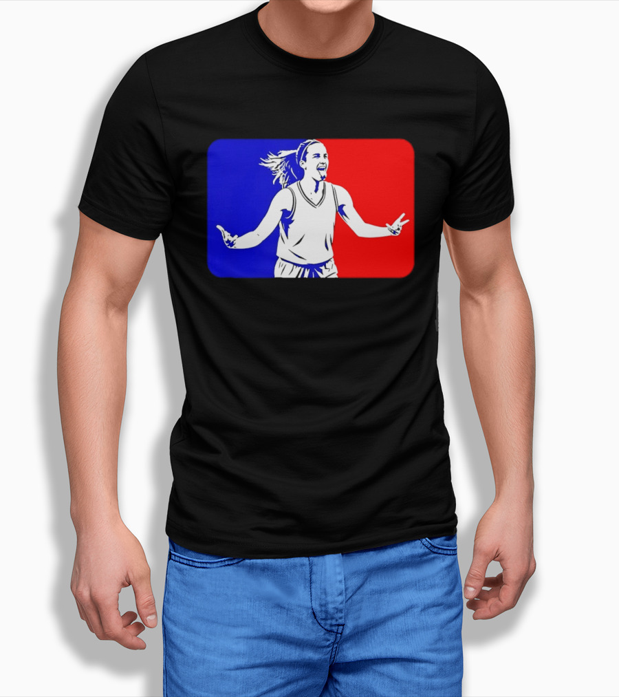 Caitlin Clark Basketball Player Silhouette In Iconic Red And Blue T-Shirt