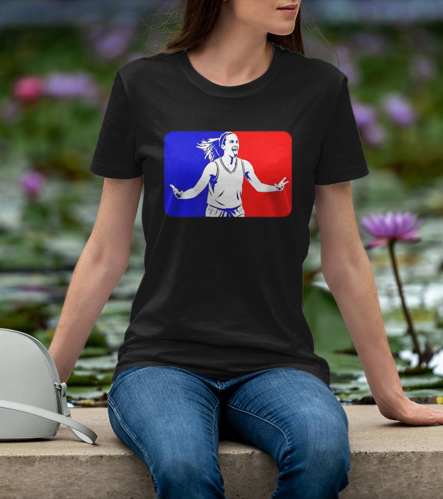 Caitlin Clark Basketball Player Silhouette In Iconic Red And Blue T-Shirt