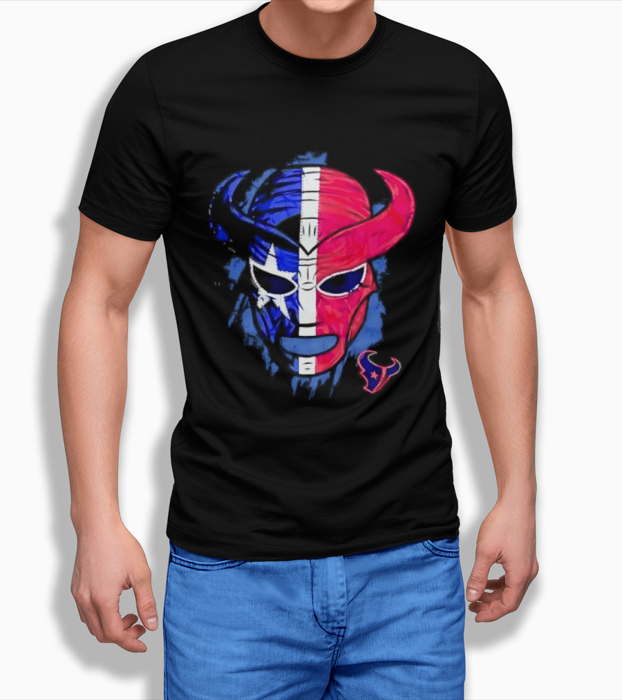 Houston Texans Distressed Lucha Libre Mask Texas Flag T-Shirt