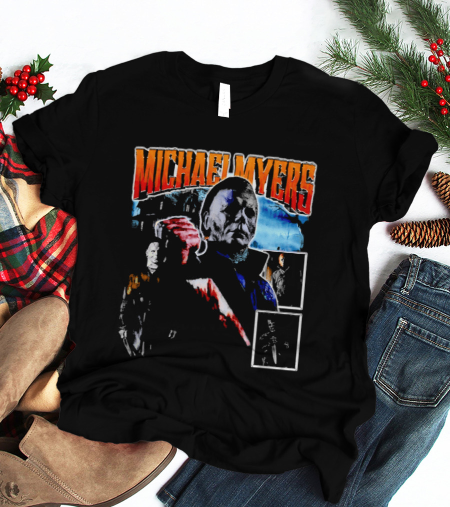 Michael Myers Bootleg Collage Mask Bloody Knife House T-Shirt