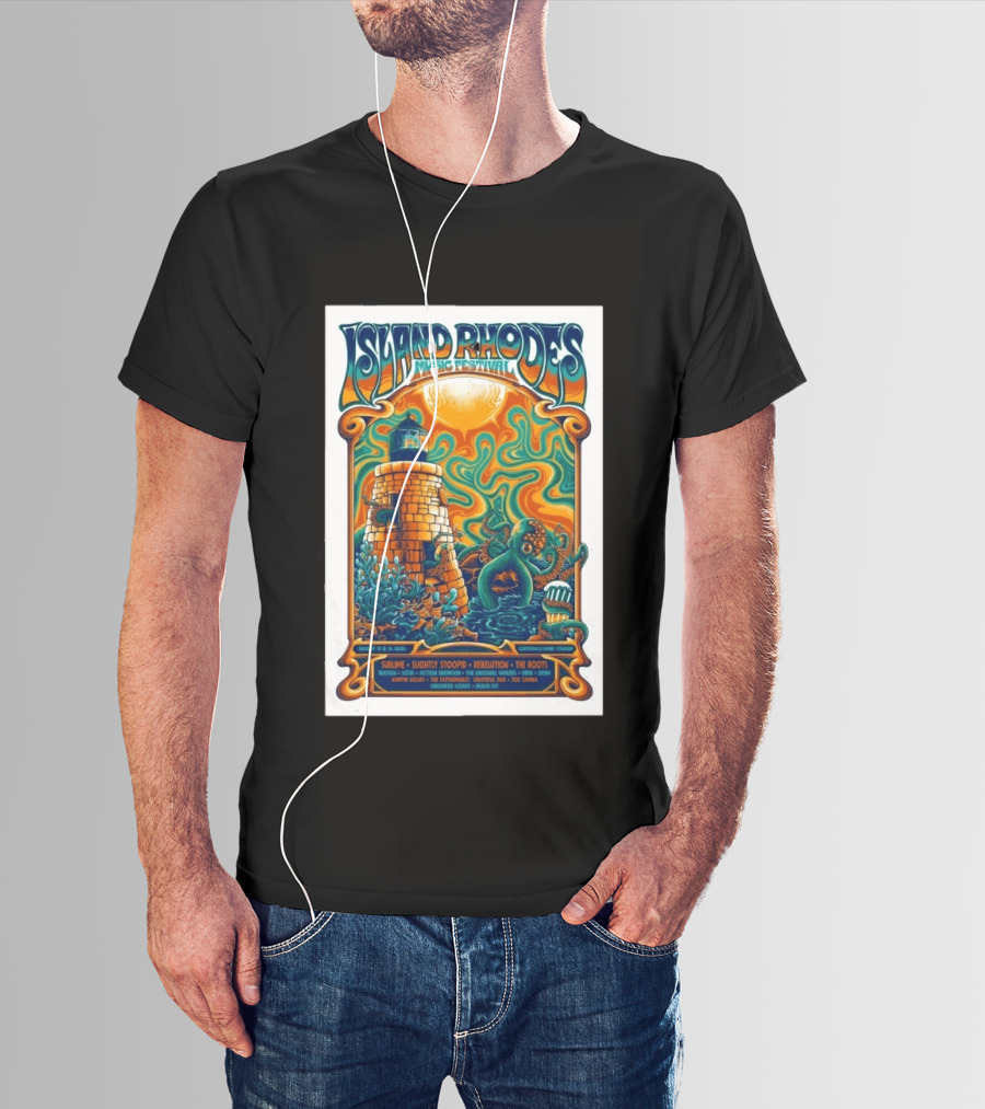 Island Rhodes Music Festival 2026 Lighthouse Octopus Art Pawtucket Rhode Island Sublime Slightly Stoopid August 15 16 T-Shirt
