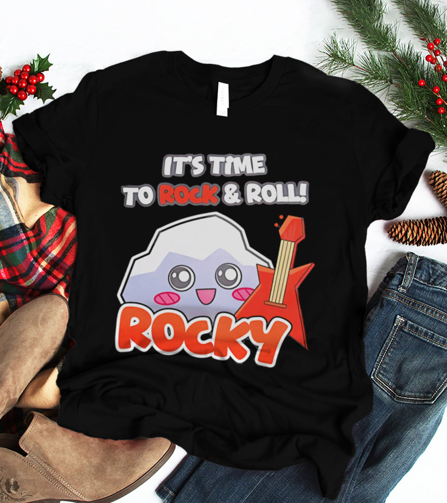It's Time To Rock And Roll Rocky Rock With Guitar Cute Cartoon T-Shirt