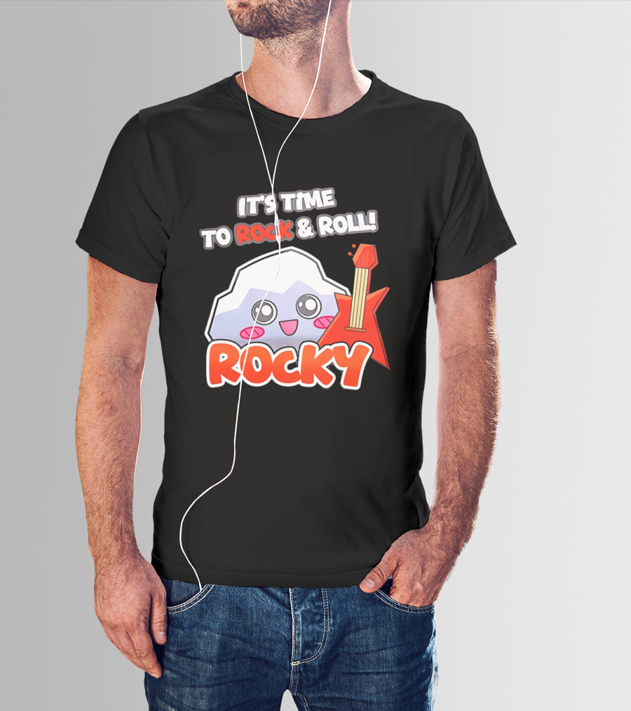 It's Time To Rock And Roll Rocky Rock With Guitar Cute Cartoon T-Shirt