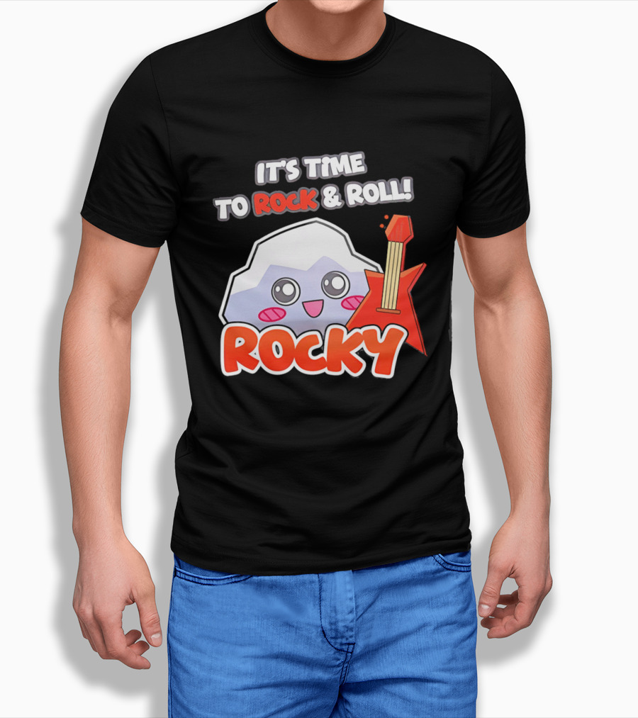 It's Time To Rock And Roll Rocky Rock With Guitar Cute Cartoon T-Shirt