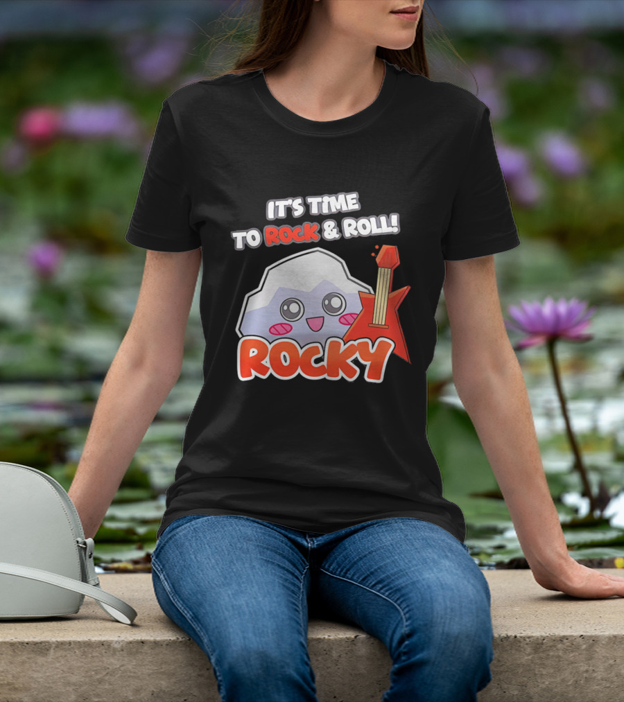 It's Time To Rock And Roll Rocky Rock With Guitar Cute Cartoon T-Shirt