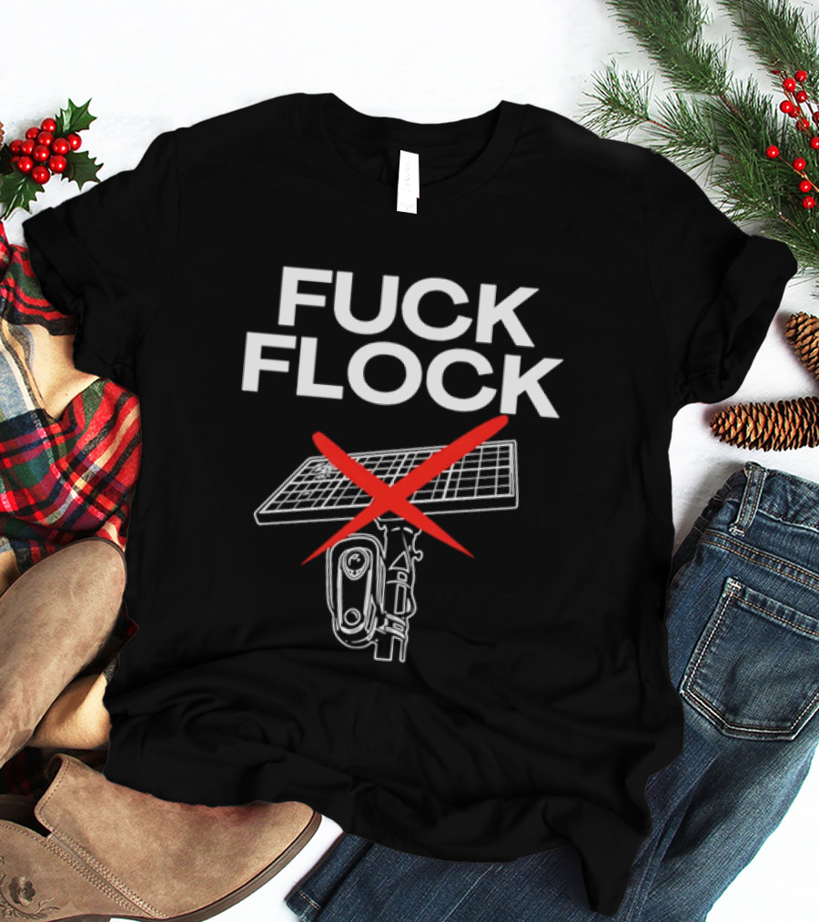 Fuck Flock Surveillance Camera Solar Panel Red X T-Shirt