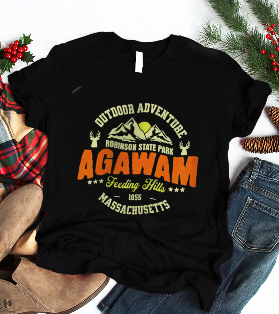 Outdoor Adventure Robinson State Park Agawam Feeding Hills 1855 Massachusetts Mountain Sun Deer T-Shirt