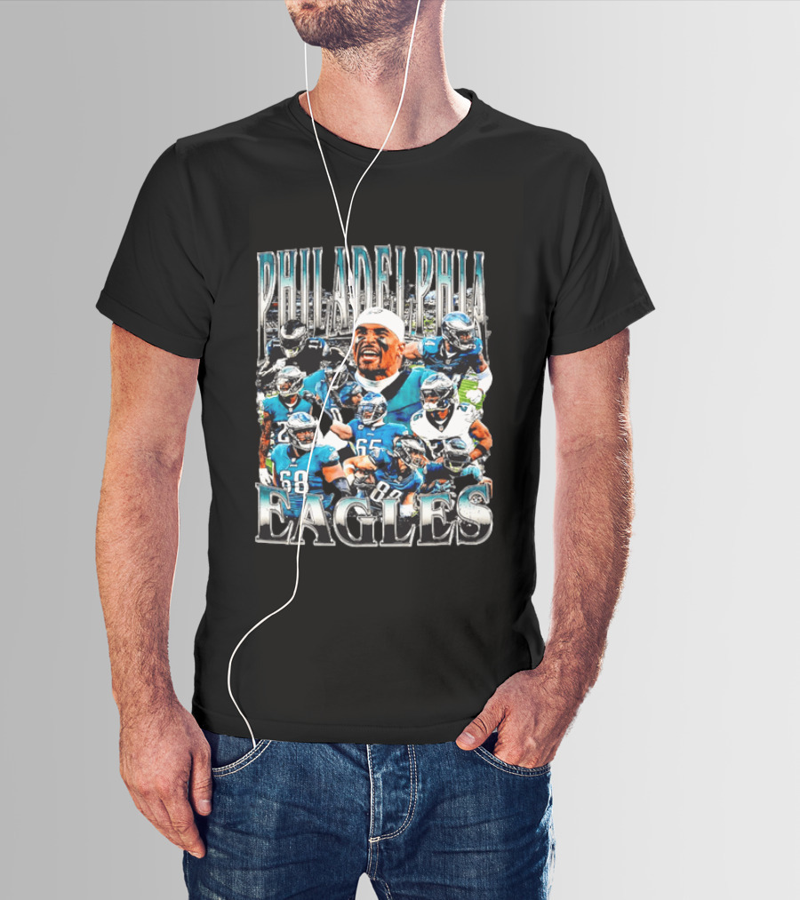 Philadelphia Eagles Player Photo Collage Screaming Metallic Bootleg T-Shirt