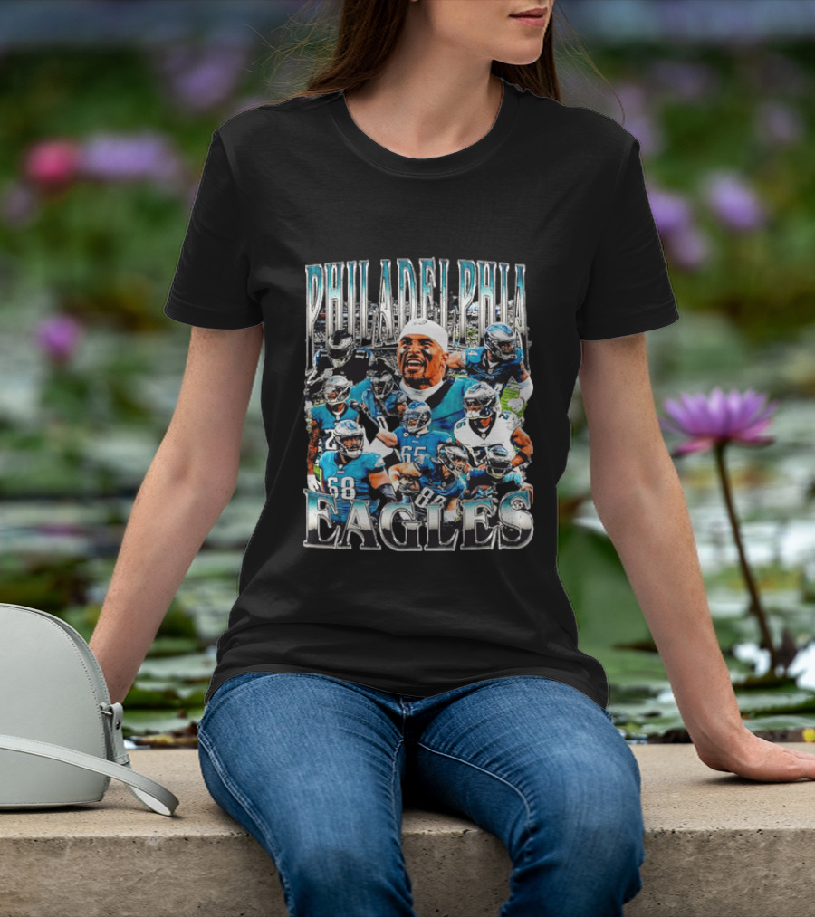 Philadelphia Eagles Player Photo Collage Screaming Metallic Bootleg T-Shirt