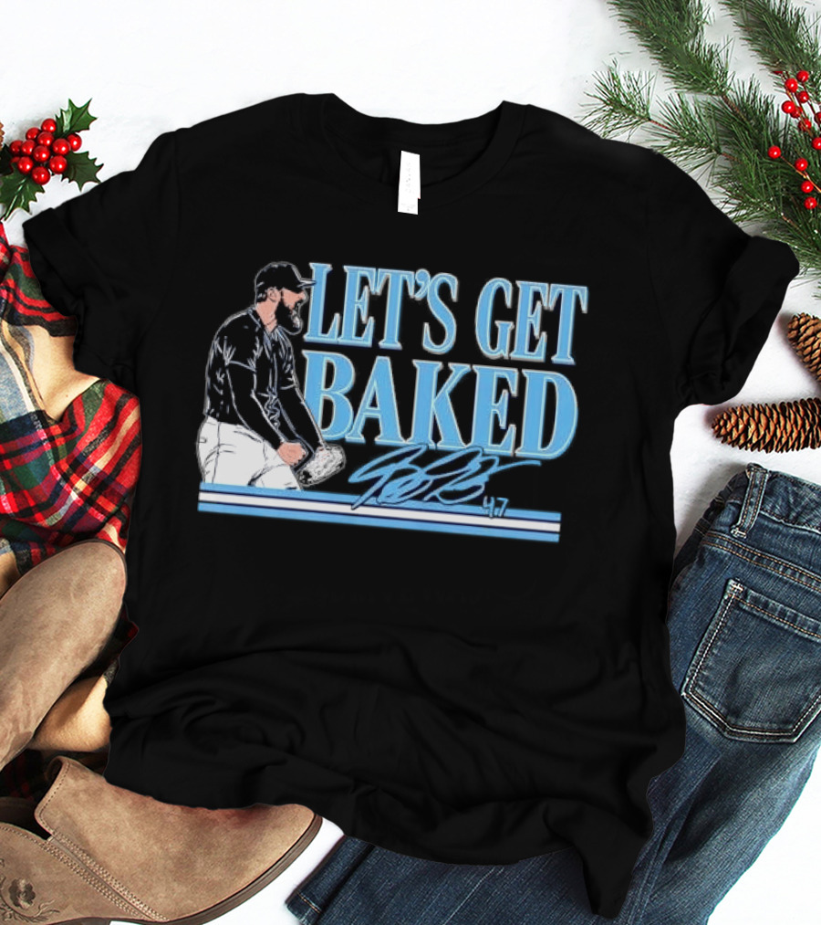 LET'S GET BAKED Bryan Baker Bearded Baseball Pitcher Celebrating Line T-Shirt