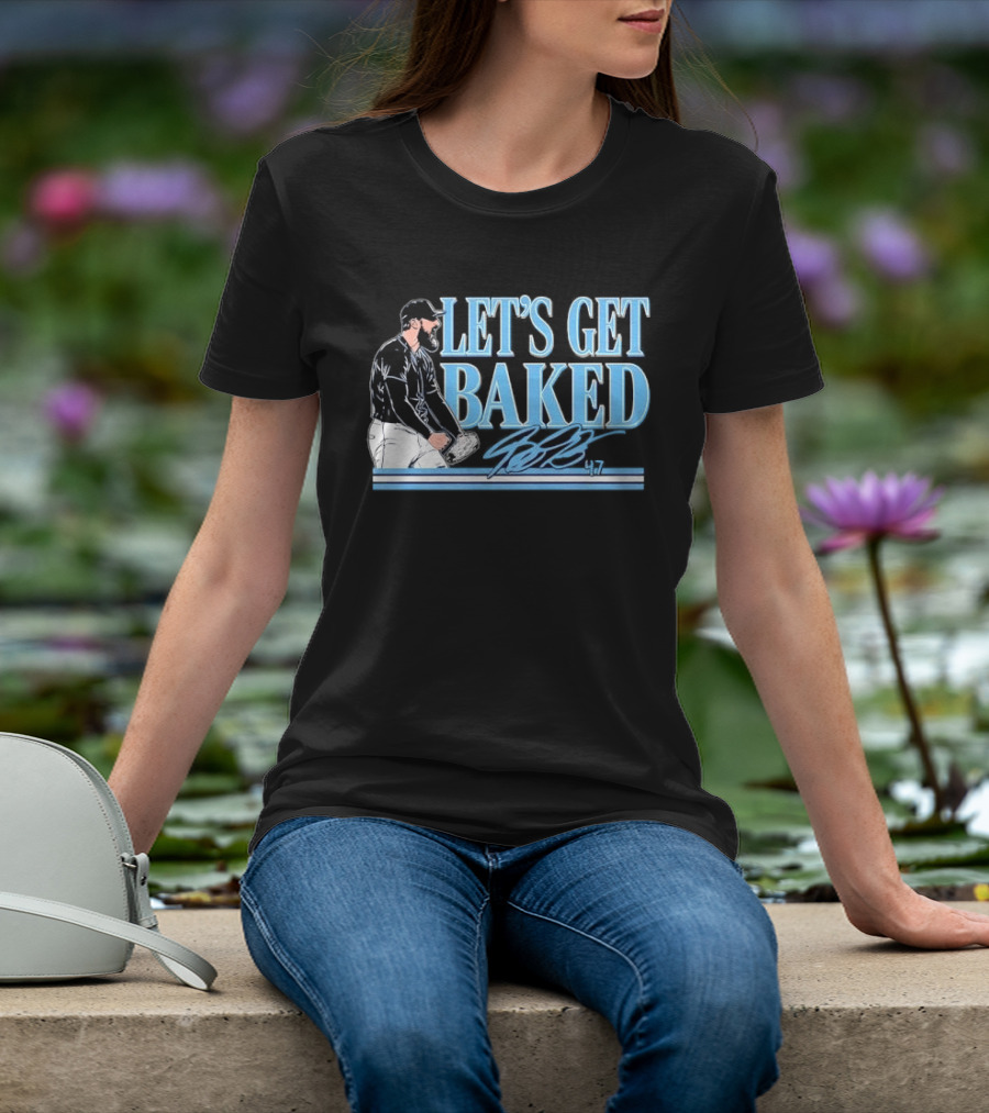LET'S GET BAKED Bryan Baker Bearded Baseball Pitcher Celebrating Line T-Shirt